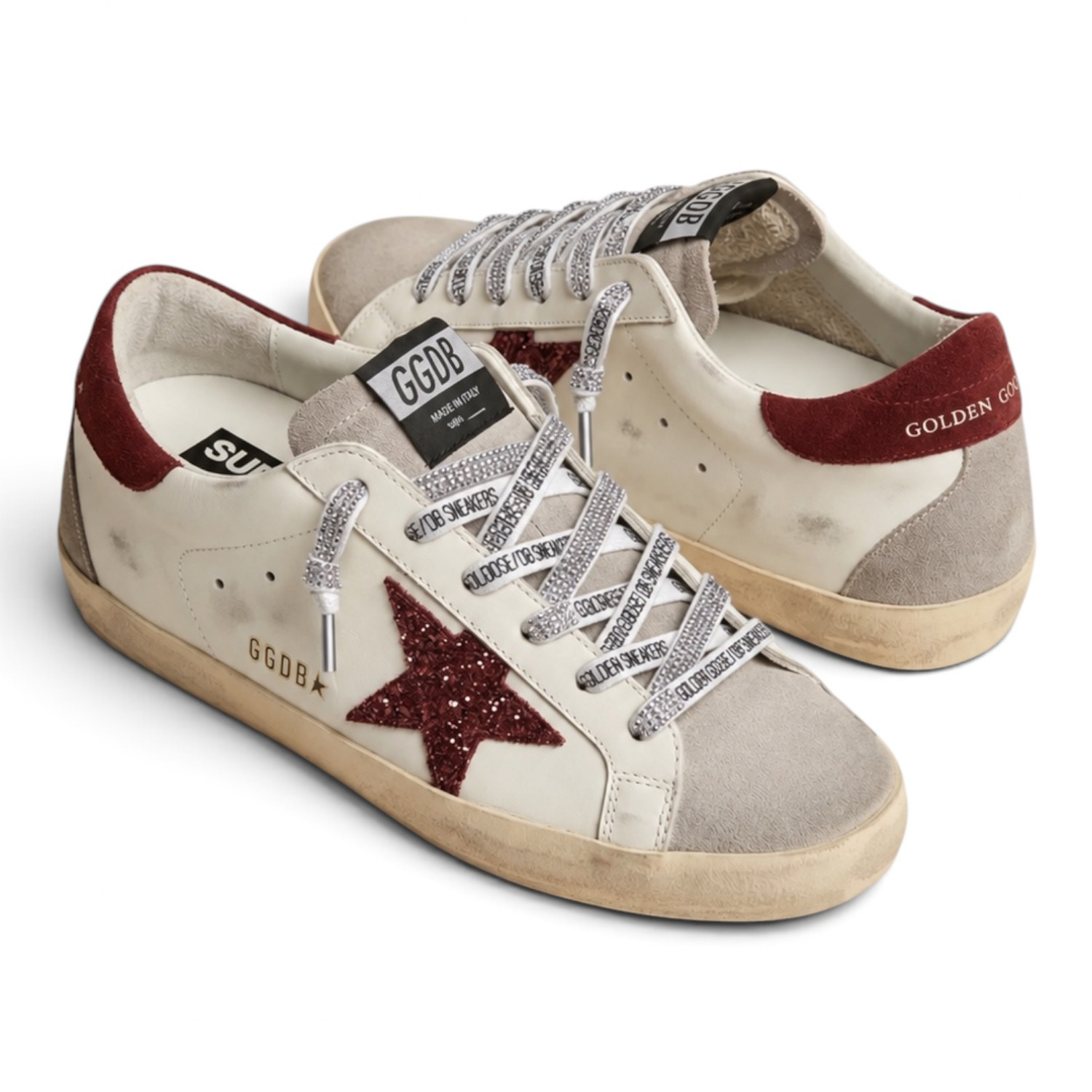 GOLDEN GOOSE COTTON LACES WITH SILVER SWAROVSKI CRYSTALS
