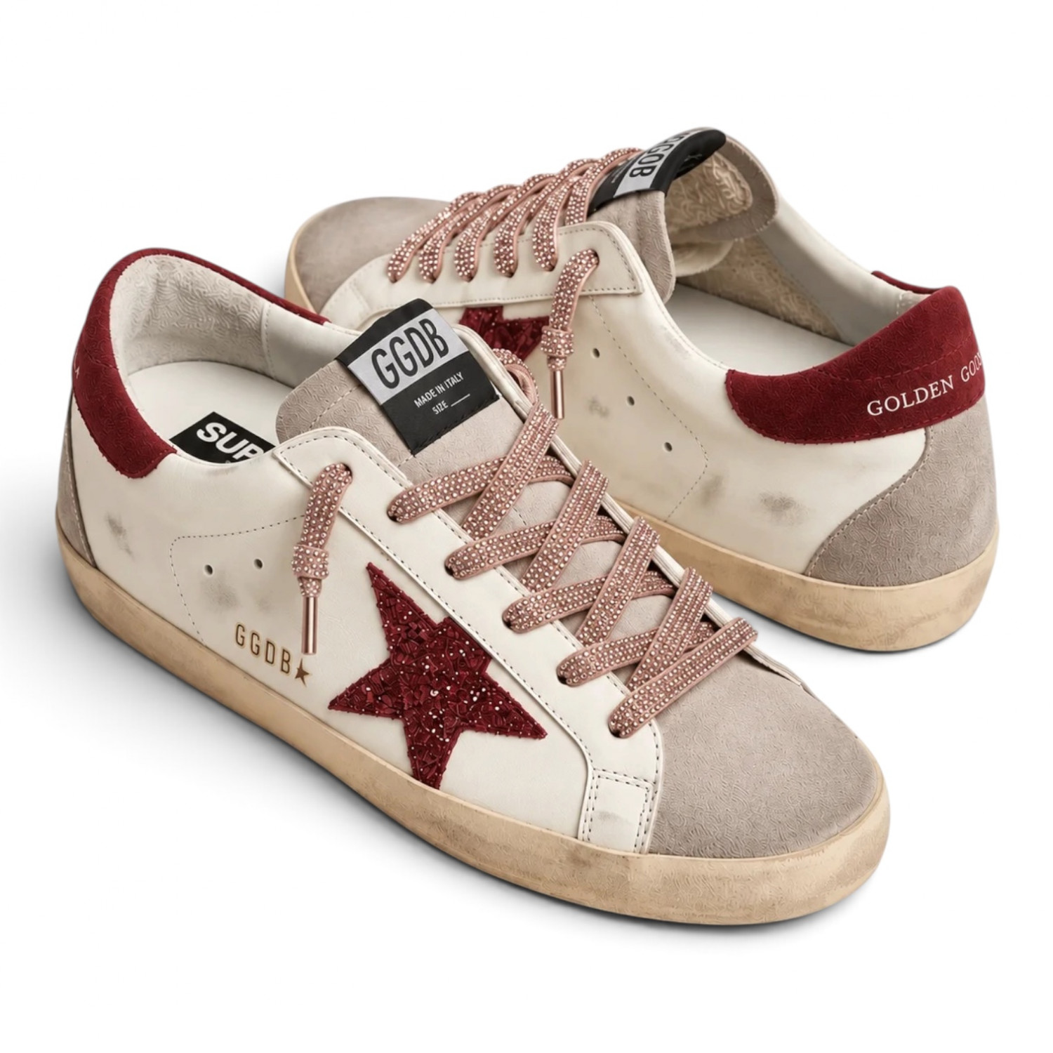 GOLDEN GOOSE COTTON LACES WITH PINK SWAROVSKI CRYSTALS