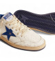 GOLDEN GOOSE BALL STAR IN WHITE NAPPA WITH BLUE STAR AND HEEL TAB