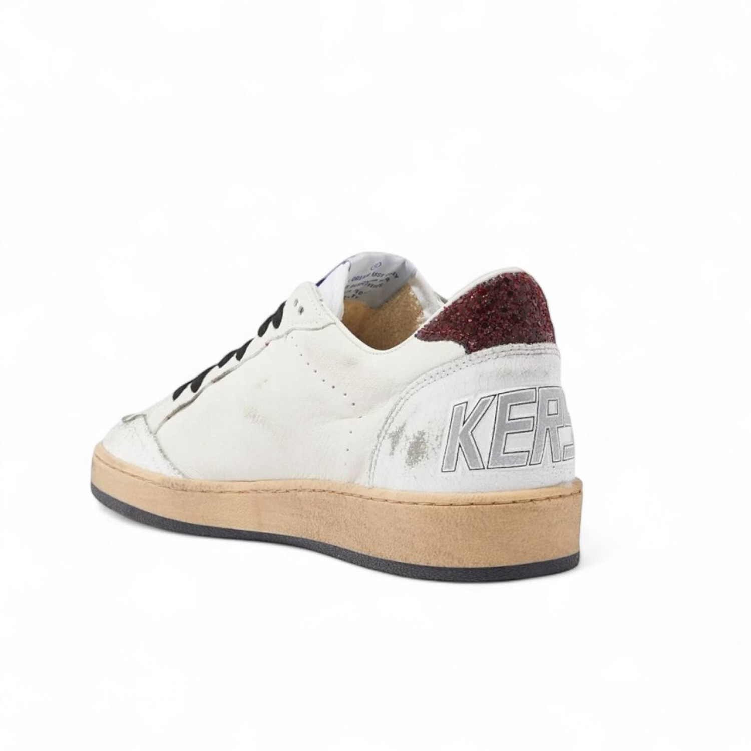 GOLDEN GOOSE BALL STAR SNEAKERS WITH BURGUNDY GLITTER STAR