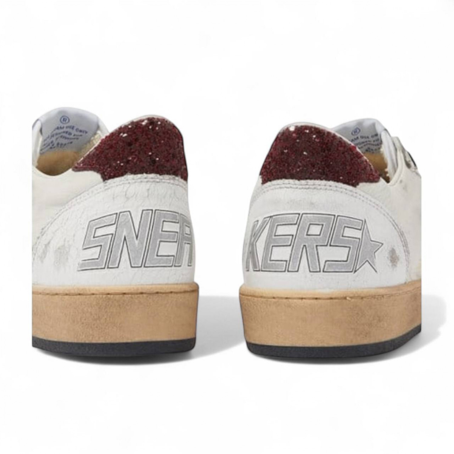 GOLDEN GOOSE BALL STAR SNEAKERS WITH BURGUNDY GLITTER STAR