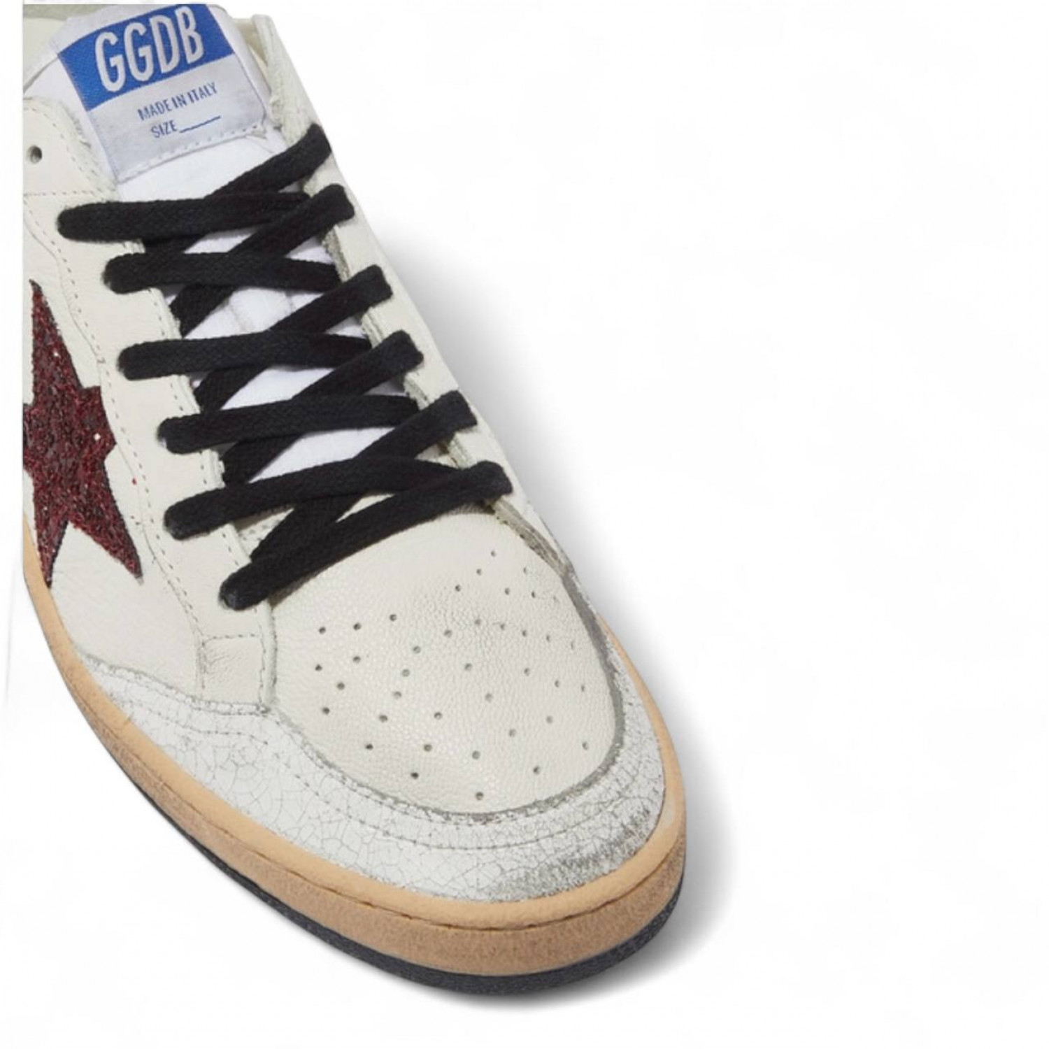 GOLDEN GOOSE BALL STAR SNEAKERS WITH BURGUNDY GLITTER STAR