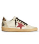 GOLDEN GOOSE BALL STAR SNEAKERS IN NAPPA WITH RED STAR AND LEOPARD HEEL TAB