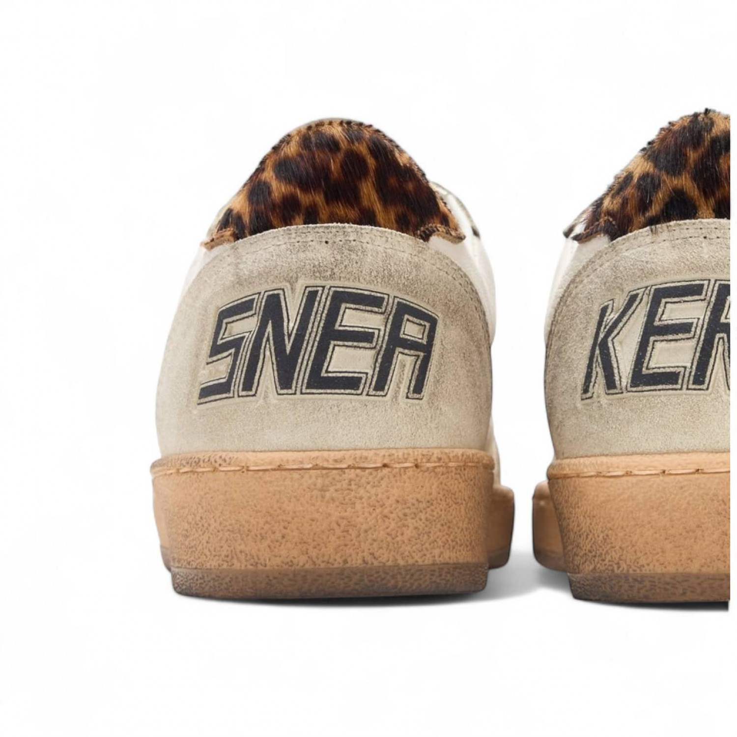 GOLDEN GOOSE BALL STAR SNEAKERS IN NAPPA WITH RED STAR AND LEOPARD HEEL TAB