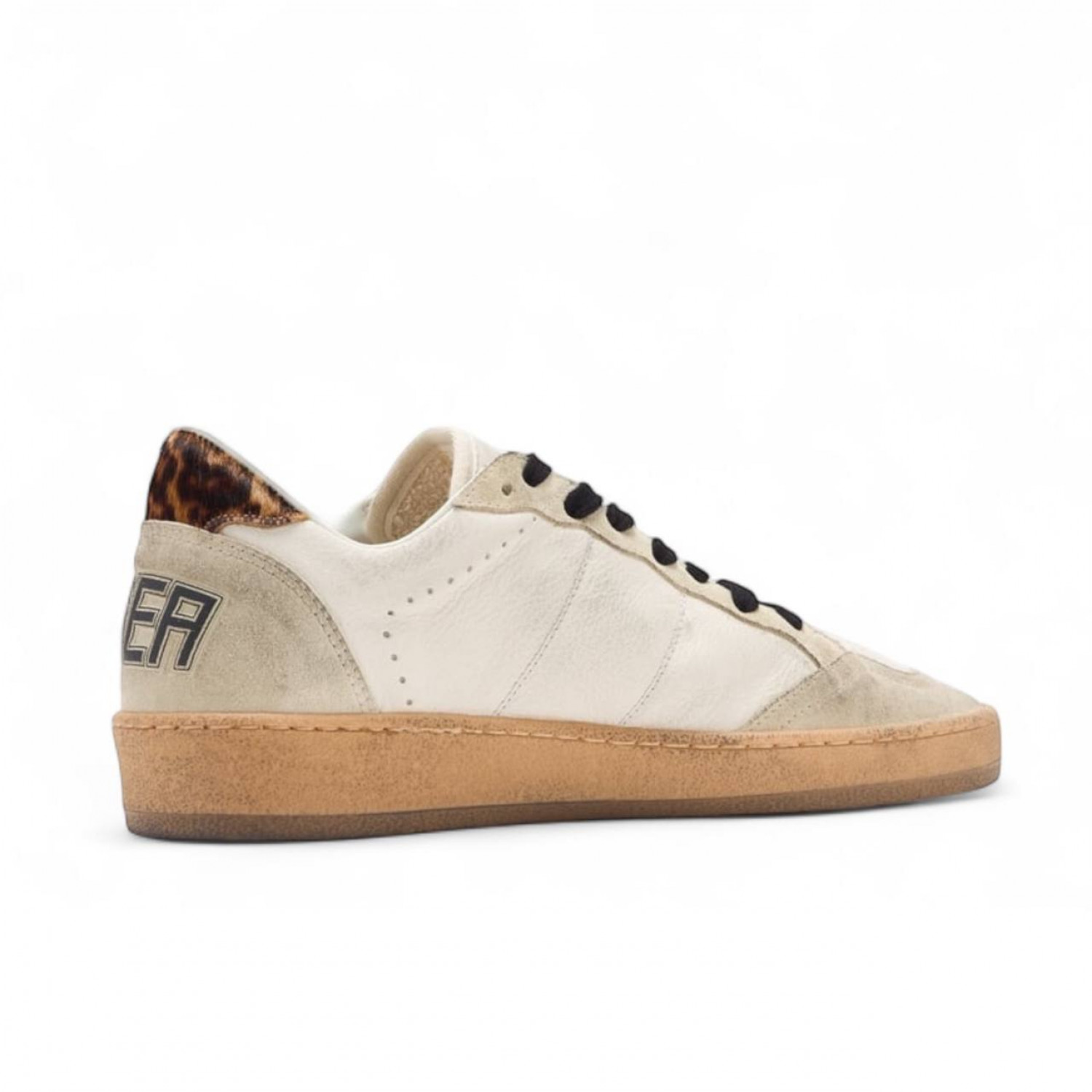 GOLDEN GOOSE BALL STAR SNEAKERS IN NAPPA WITH RED STAR AND LEOPARD HEEL TAB