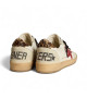 GOLDEN GOOSE BALL STAR SNEAKERS IN NAPPA WITH RED STAR AND LEOPARD HEEL TAB