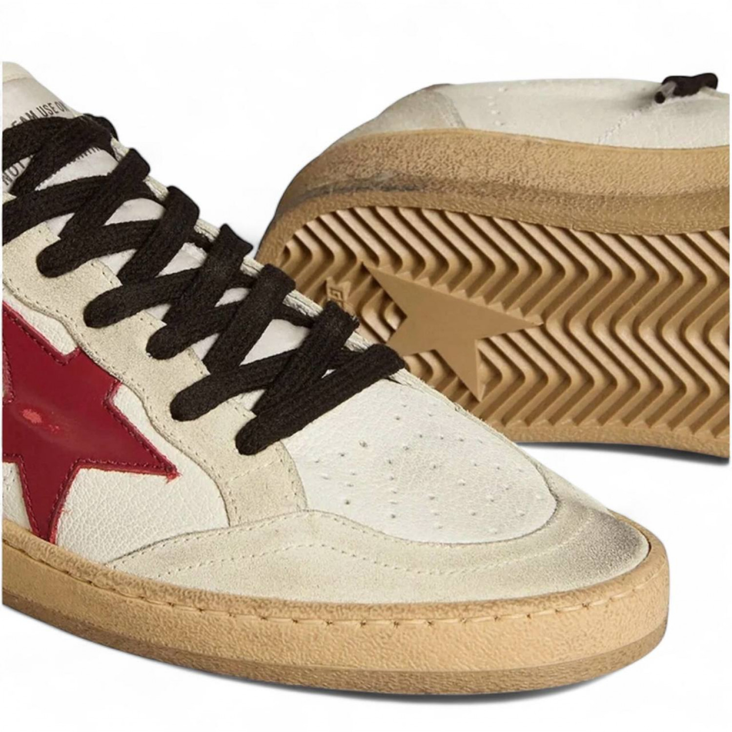 GOLDEN GOOSE BALL STAR SNEAKERS IN NAPPA WITH RED STAR AND LEOPARD HEEL TAB
