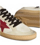GOLDEN GOOSE BALL STAR SNEAKERS IN NAPPA WITH RED STAR AND LEOPARD HEEL TAB
