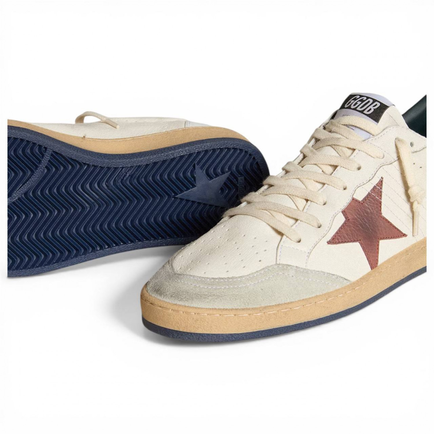 GOLDEN GOOSE BALL STAR IN NAPPA WITH BROWN NUBUCK STAR AND NAVY BLUE HEEL TAB