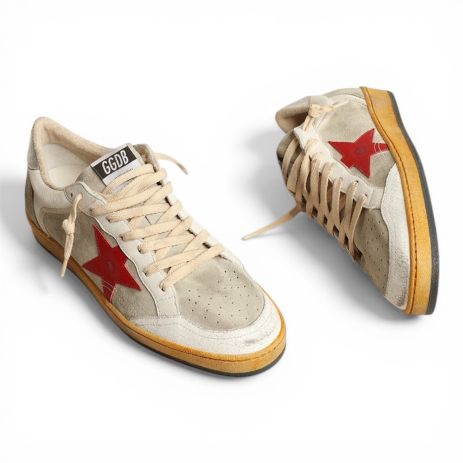GOLDEN GOOSE BALL STAR IN GREY SUEDE WITH RED STAR