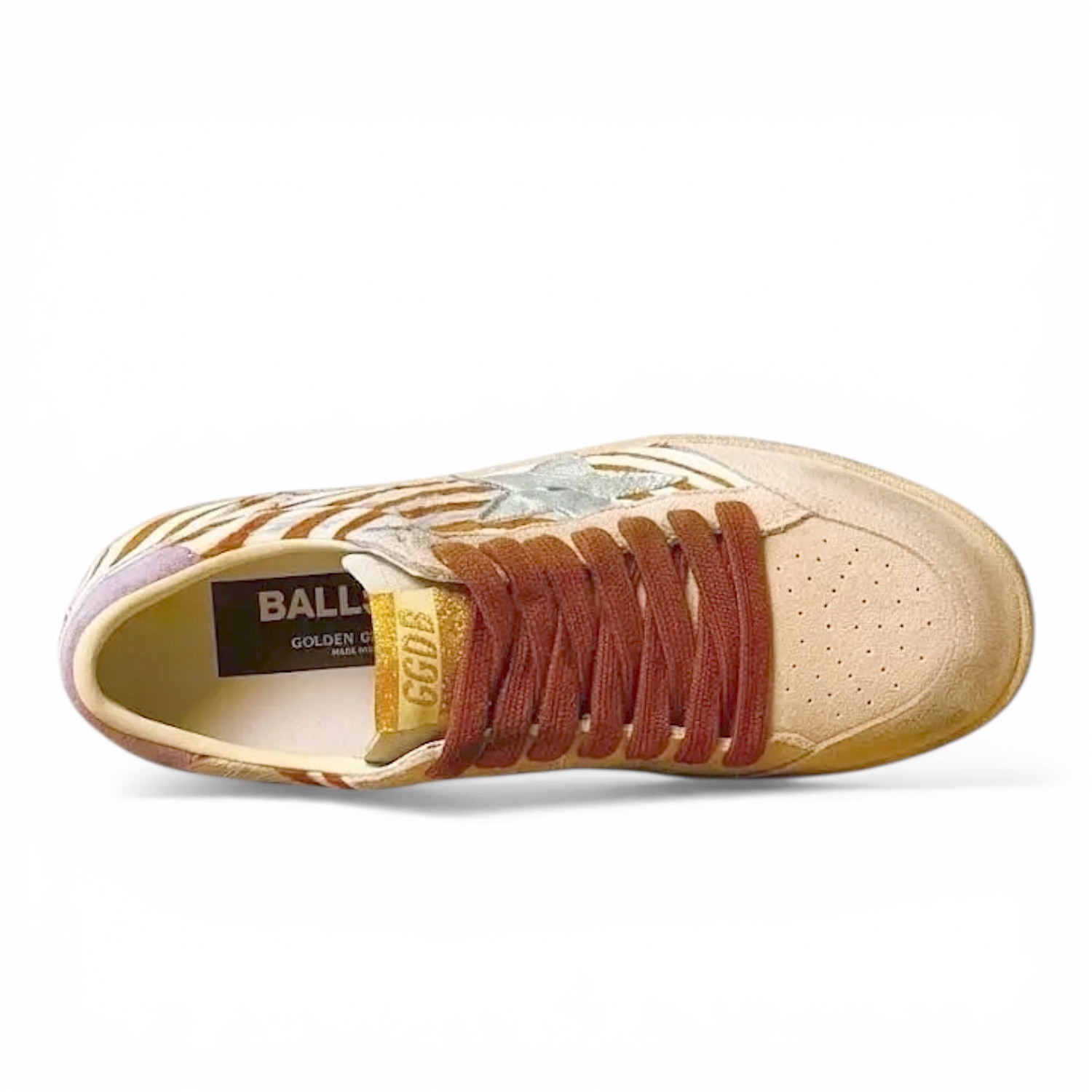 GOLDEN GOOSE BALL STAR IN ZEBRA PONY WITH METALLIC LEATHER STAR