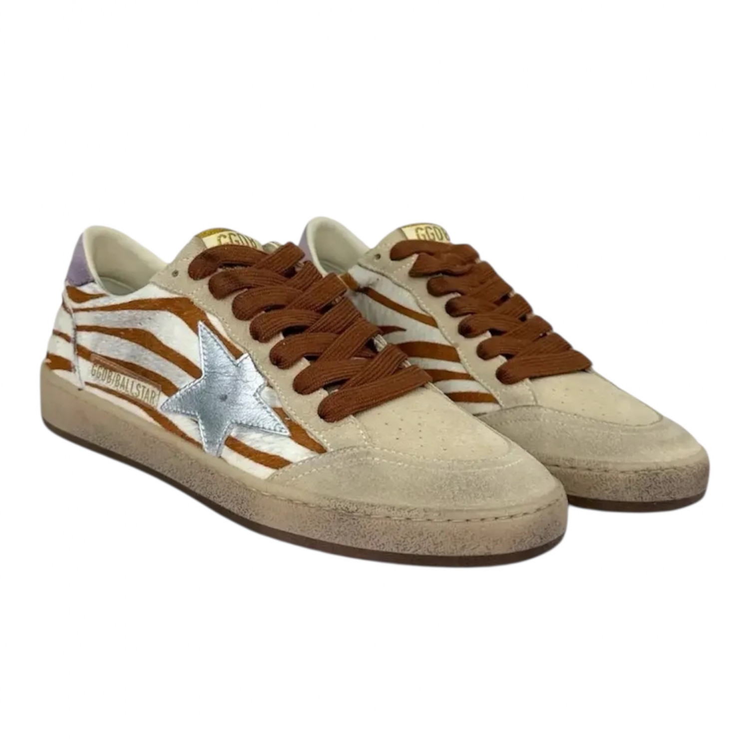 GOLDEN GOOSE BALL STAR IN ZEBRA PONY WITH METALLIC LEATHER STAR