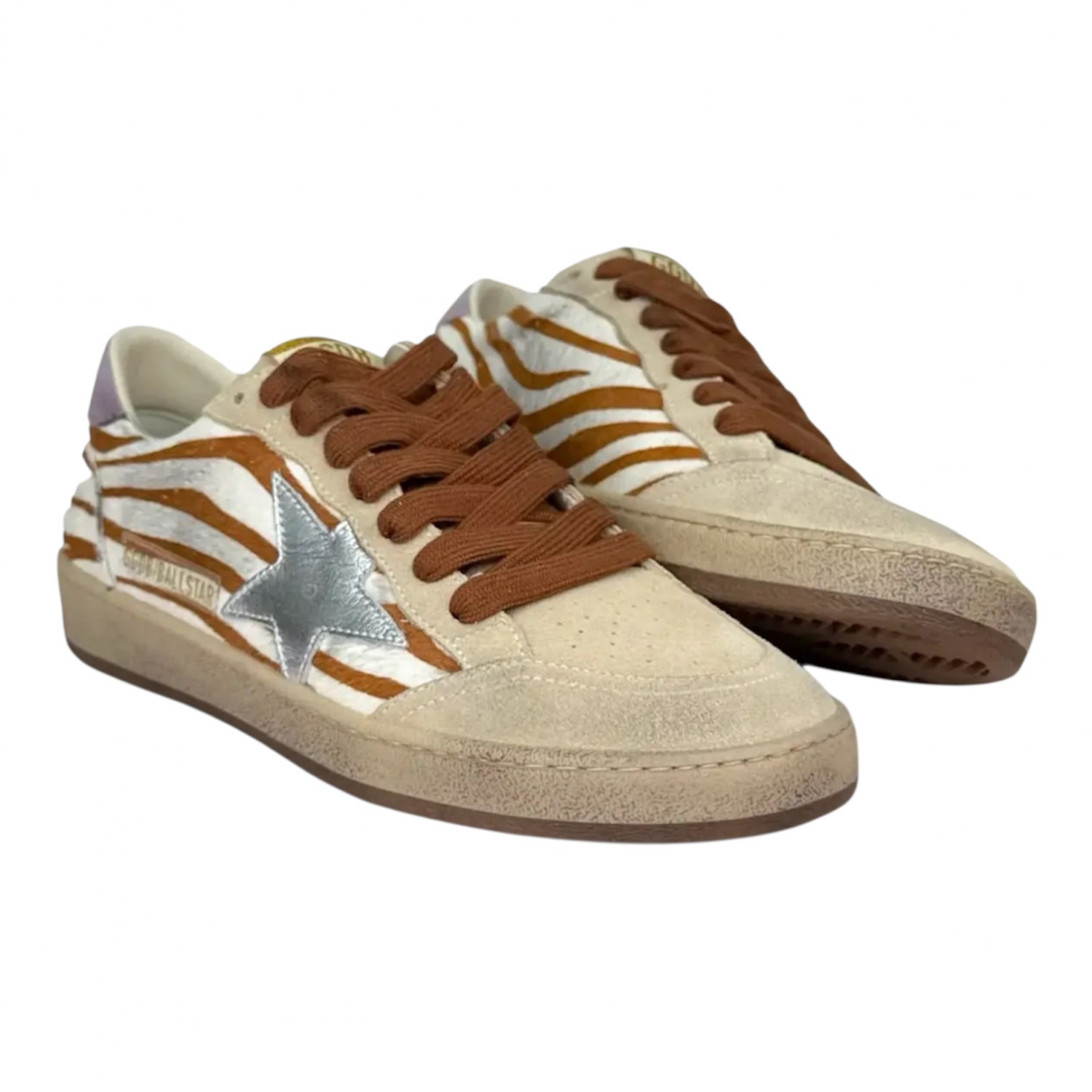 GOLDEN GOOSE BALL STAR IN ZEBRA PONY WITH METALLIC LEATHER STAR