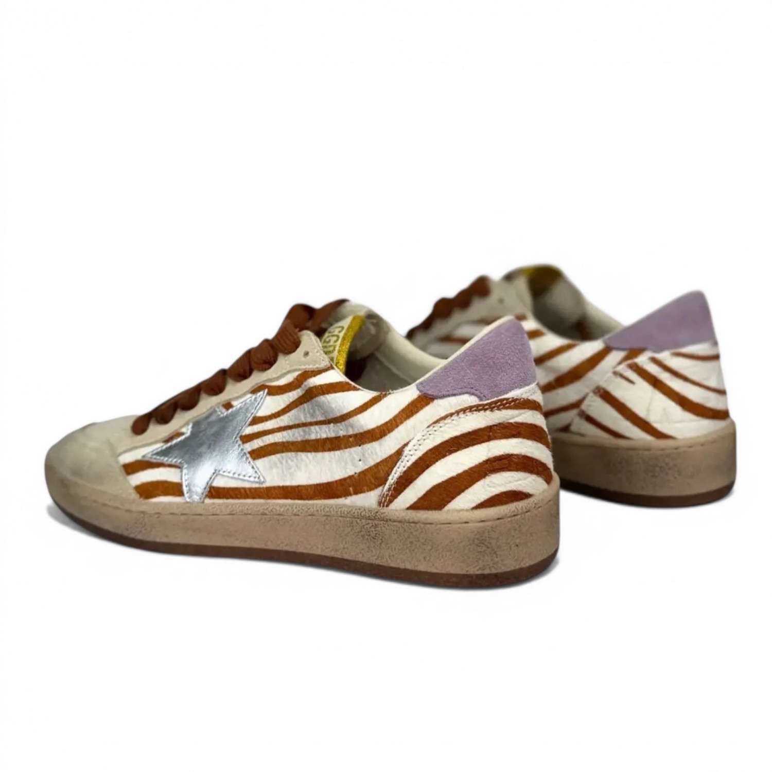 GOLDEN GOOSE BALL STAR IN ZEBRA PONY WITH METALLIC LEATHER STAR