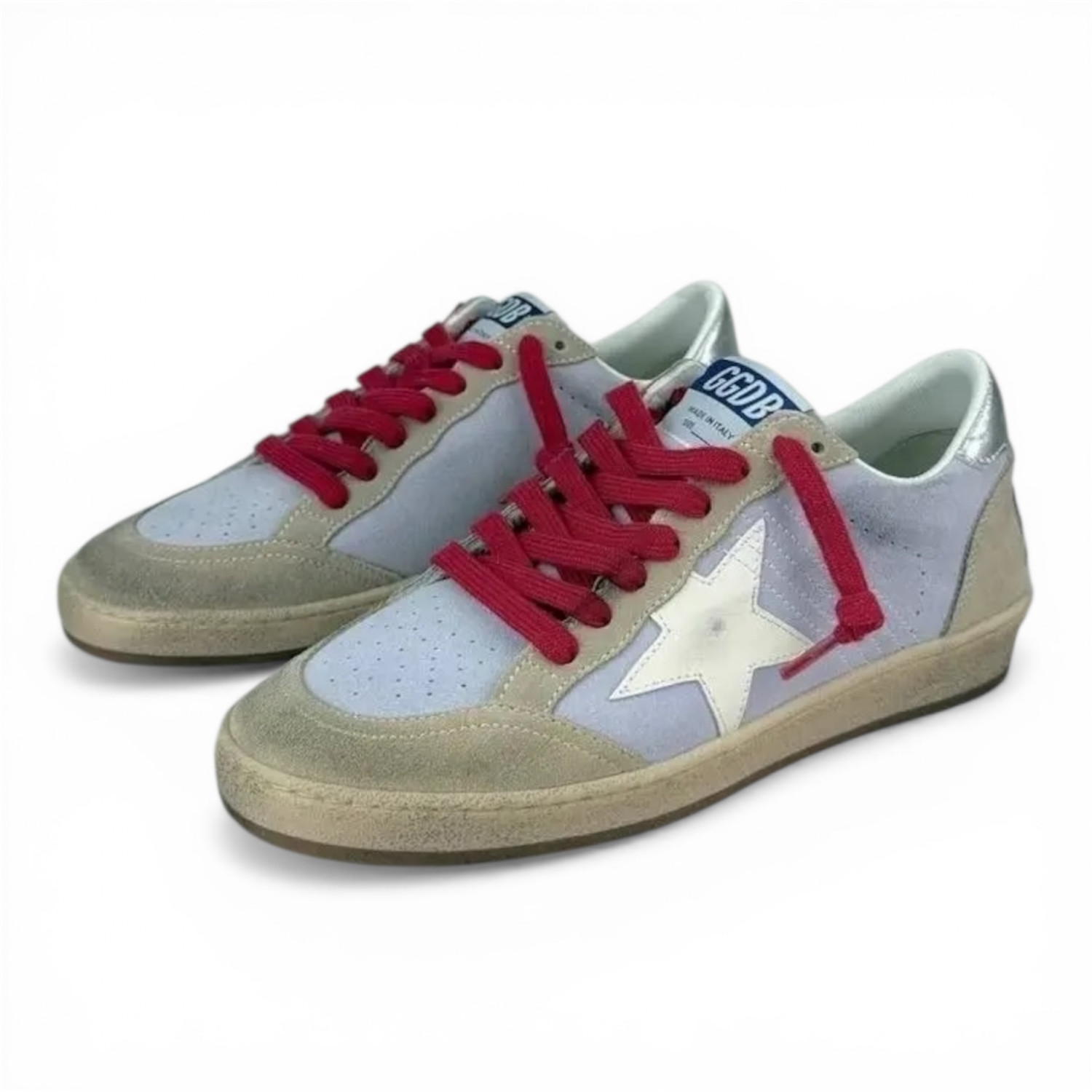 GOLDEN GOOSE BALL STAR IN LILAC SUEDE WITH WHITE LEATHER STAR AND SILVER HEEL TAB