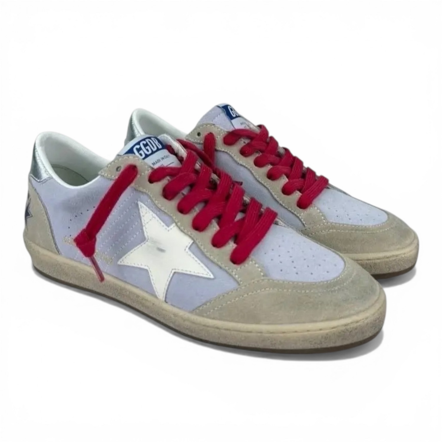 GOLDEN GOOSE BALL STAR IN LILAC SUEDE WITH WHITE LEATHER STAR AND SILVER HEEL TAB