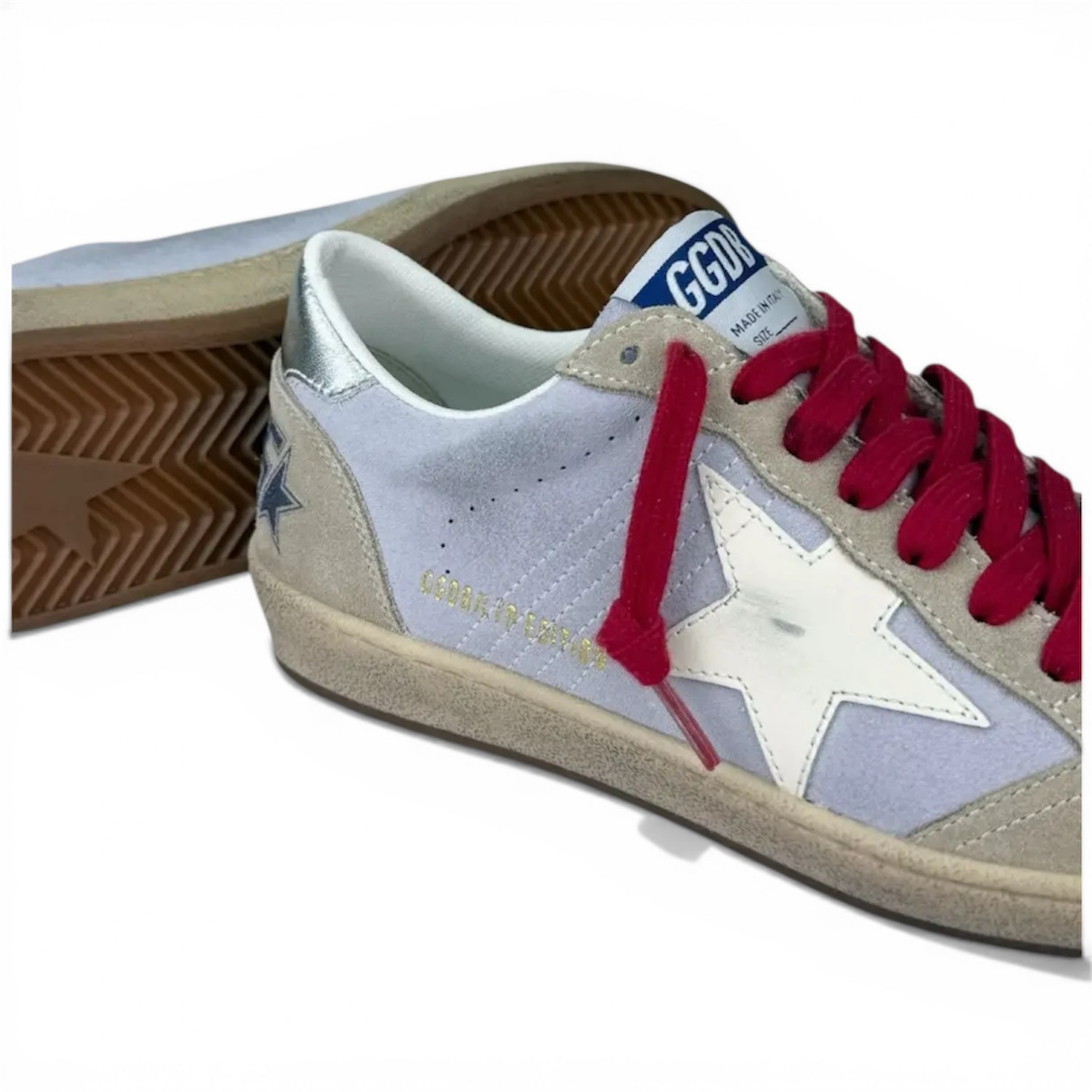 GOLDEN GOOSE BALL STAR IN LILAC SUEDE WITH WHITE LEATHER STAR AND SILVER HEEL TAB