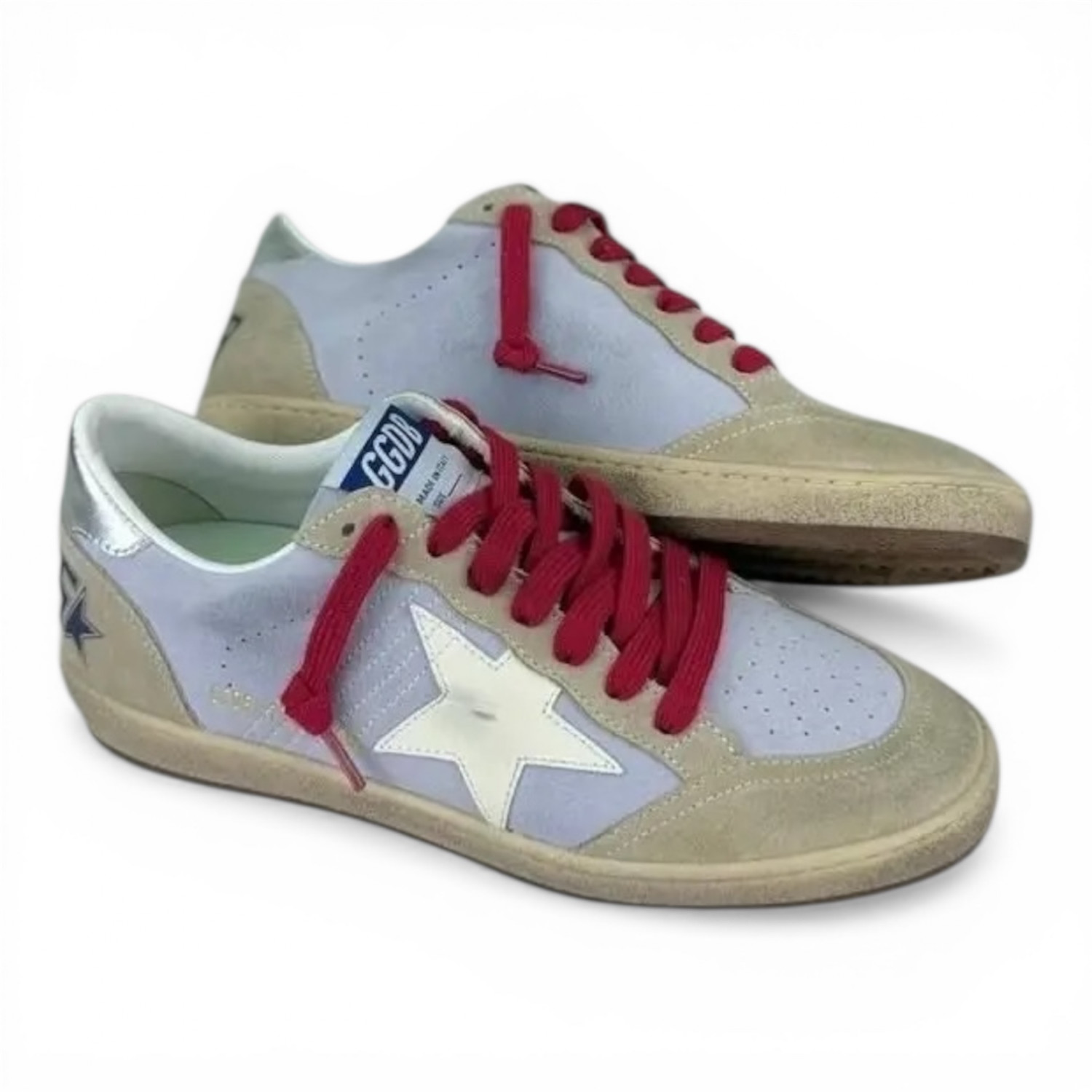 GOLDEN GOOSE BALL STAR IN LILAC SUEDE WITH WHITE LEATHER STAR AND SILVER HEEL TAB