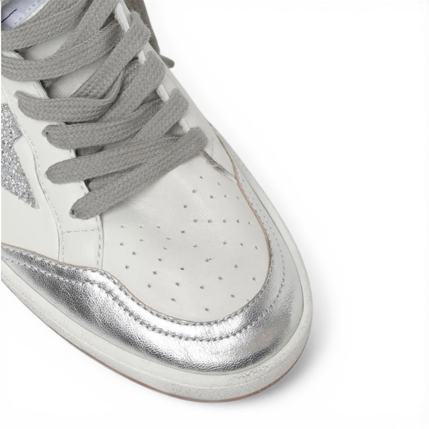 GOLDEN GOOSE BALL STAR IN NAPPA WITH SILVER GLITTER STAR AND HEEL TAB