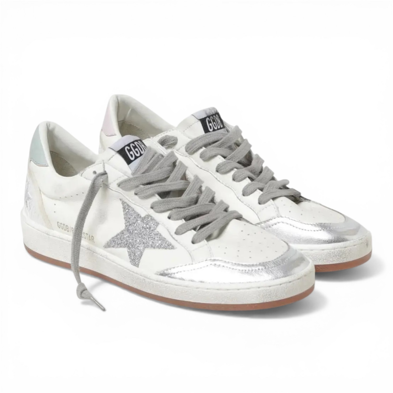 GOLDEN GOOSE BALL STAR IN NAPPA WITH SILVER GLITTER STAR AND HEEL TAB