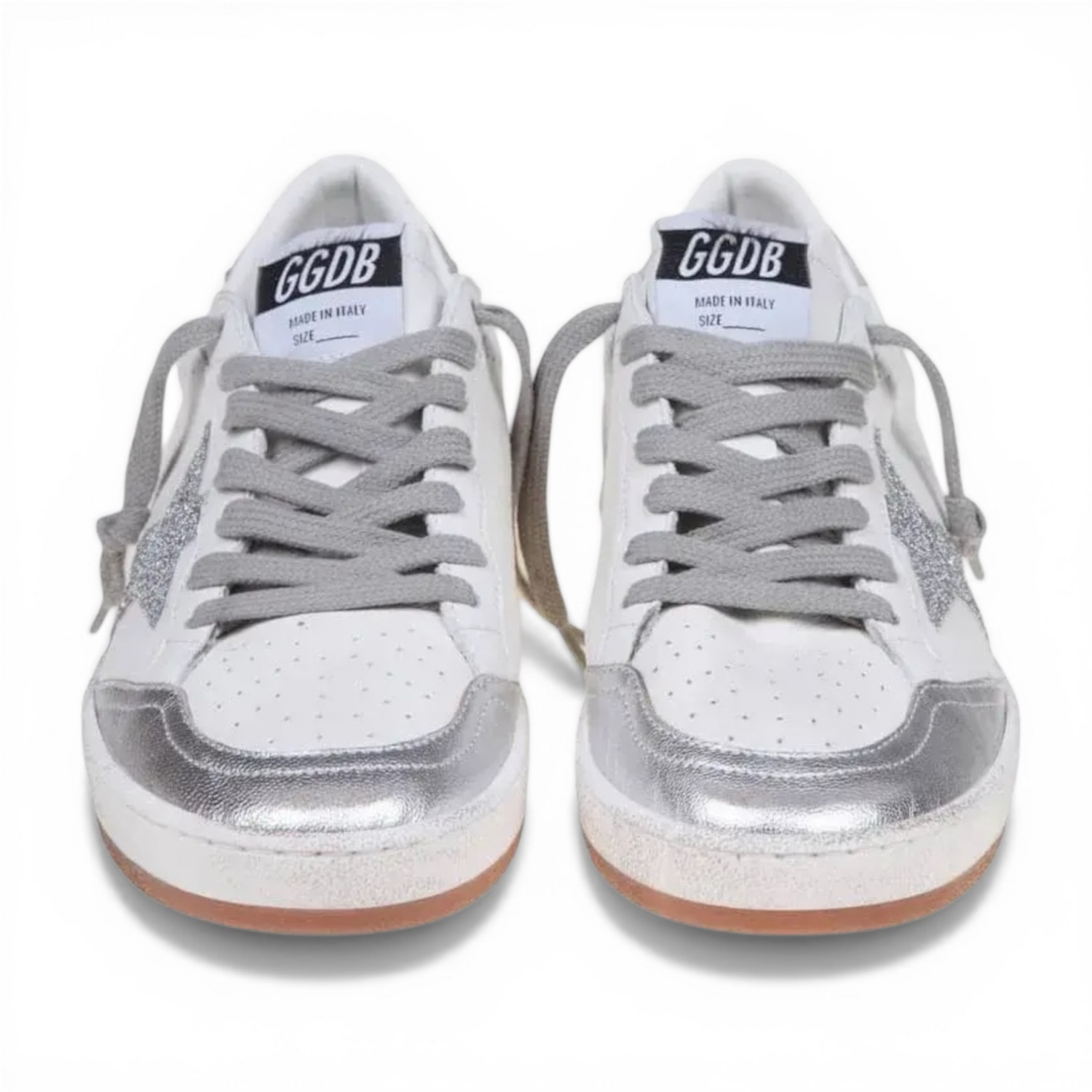 GOLDEN GOOSE BALL STAR IN NAPPA WITH SILVER GLITTER STAR AND HEEL TAB