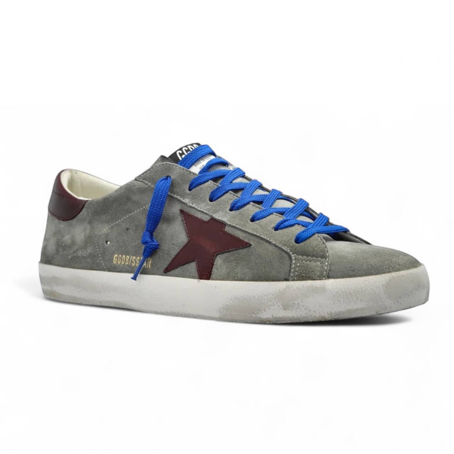 GOLDEN GOOSE MEN’S SUPER STAR IN GRAY SUEDE WITH BURGUNDY LEATHER STAR