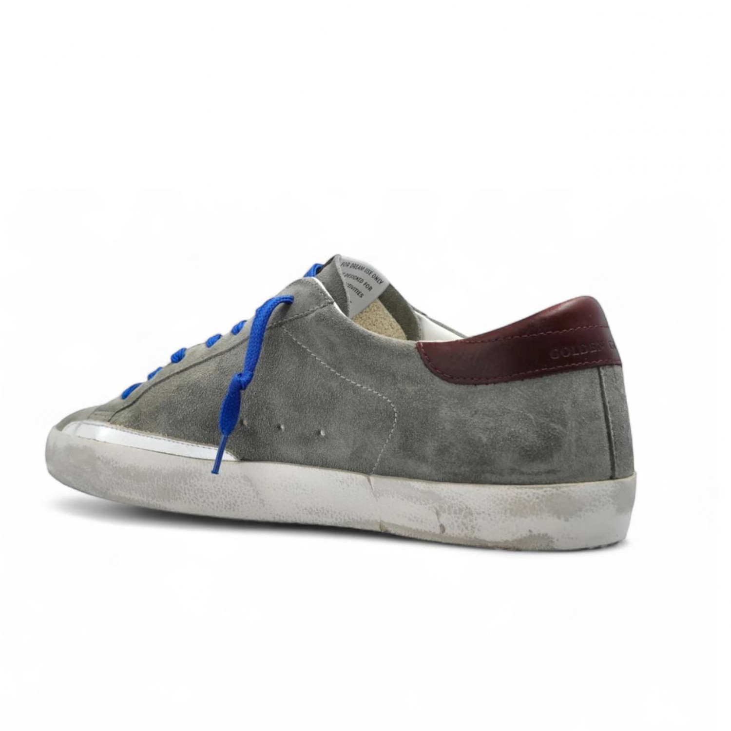 GOLDEN GOOSE MEN’S SUPER STAR IN GRAY SUEDE WITH BURGUNDY LEATHER STAR