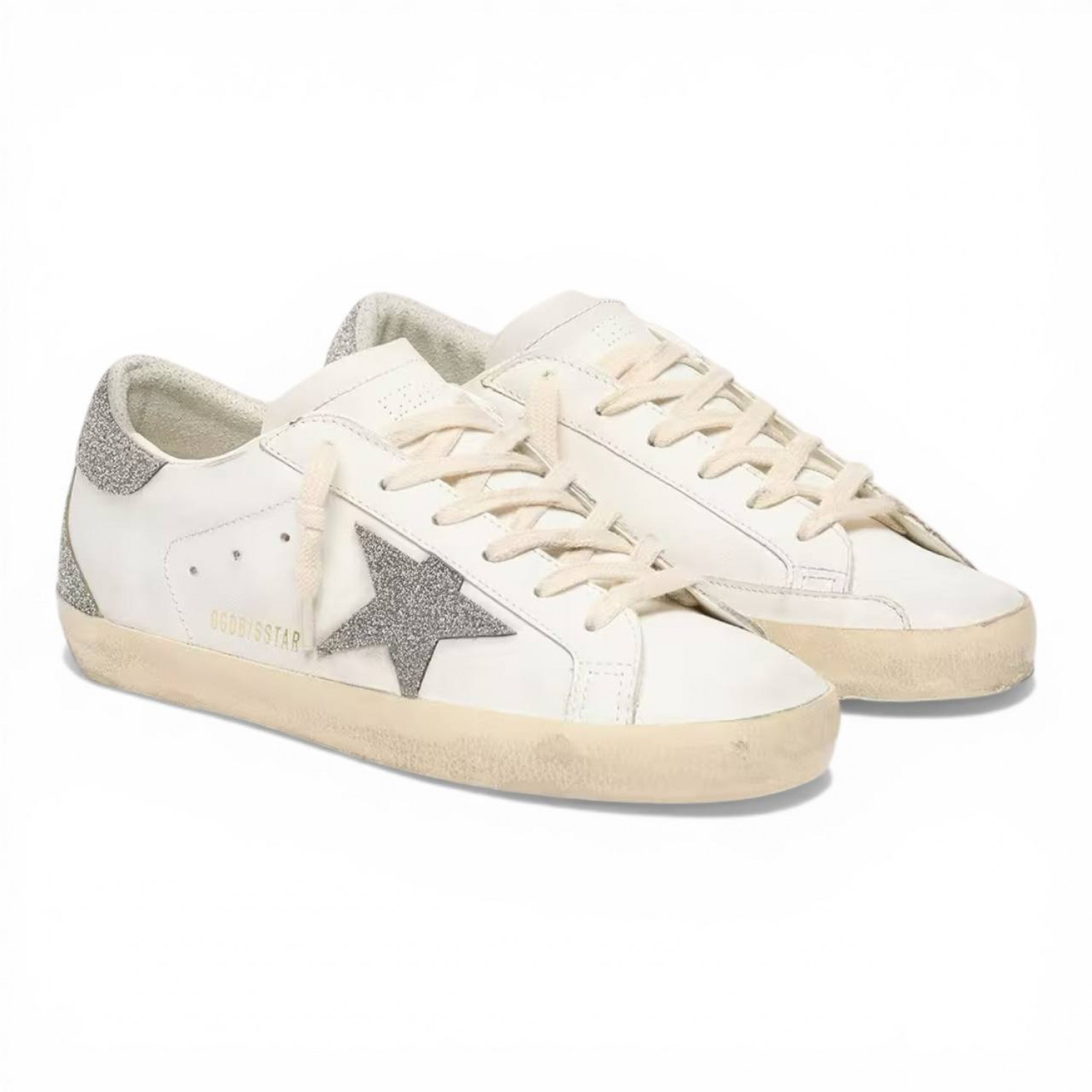 GOLDEN GOOSE SUPER STAR WITH SILVER SWAROVSKI CRYSTAL STAR AND HEEL TAB