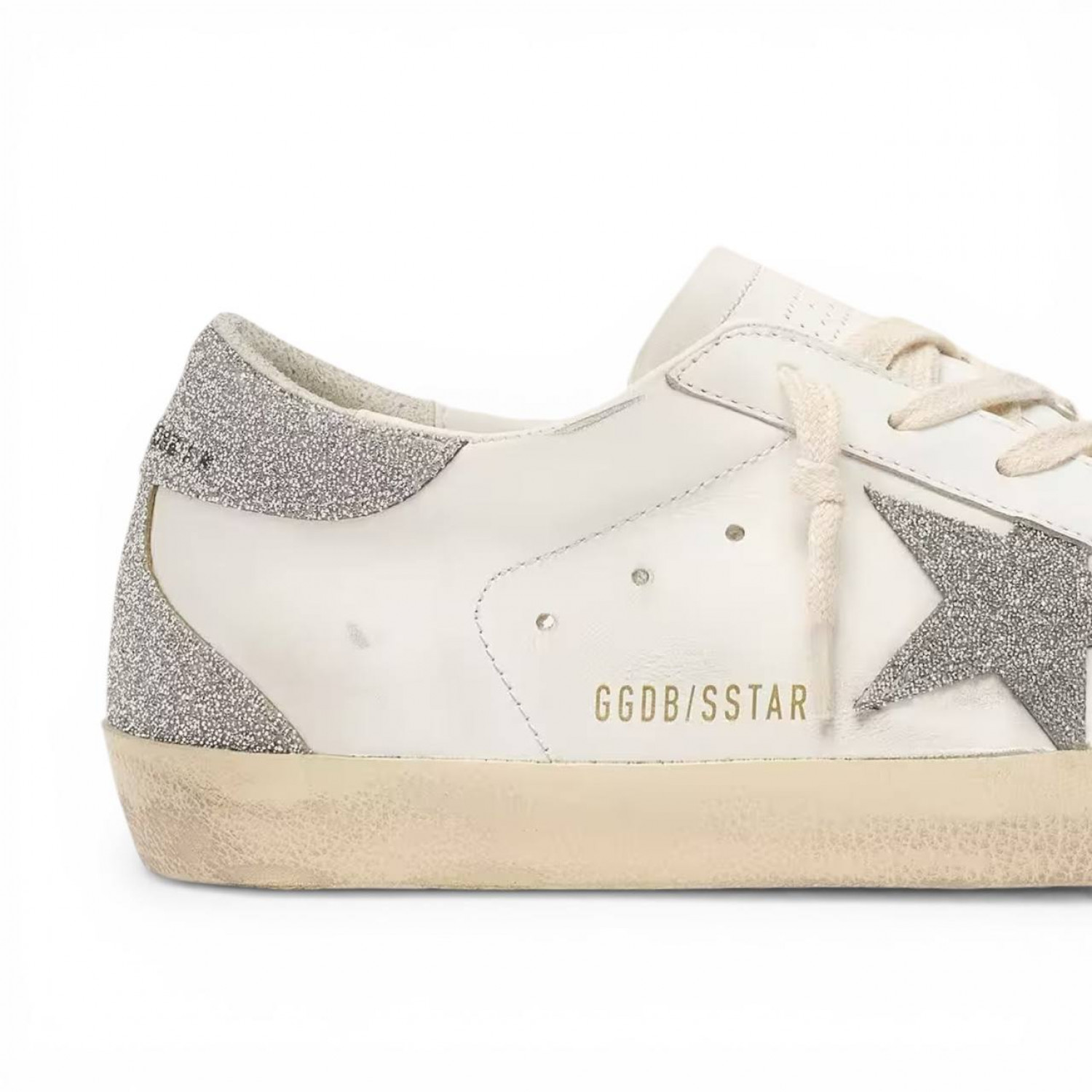 GOLDEN GOOSE SUPER STAR WITH SILVER SWAROVSKI CRYSTAL STAR AND HEEL TAB