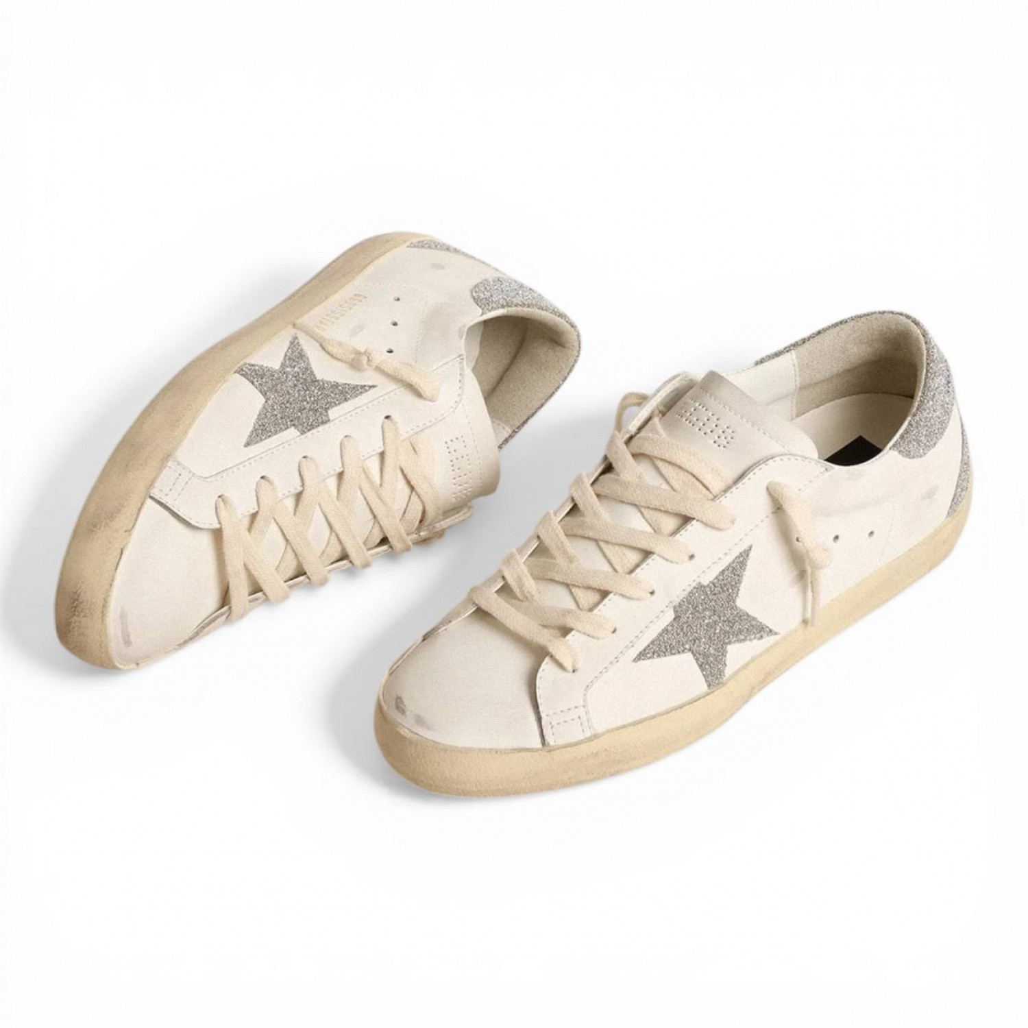 GOLDEN GOOSE SUPER STAR WITH SILVER SWAROVSKI CRYSTAL STAR AND HEEL TAB