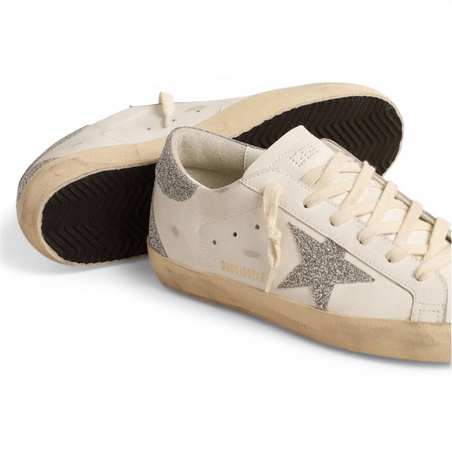 GOLDEN GOOSE SUPER STAR WITH SILVER SWAROVSKI CRYSTAL STAR AND HEEL TAB