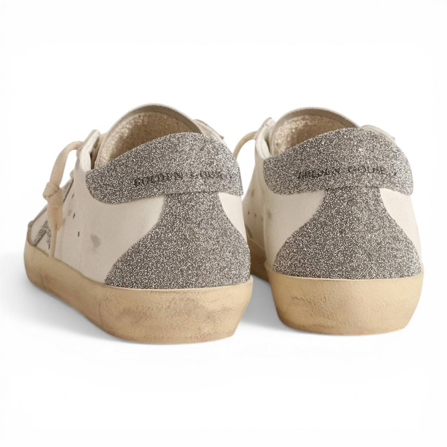 GOLDEN GOOSE SUPER STAR WITH SILVER SWAROVSKI CRYSTAL STAR AND HEEL TAB