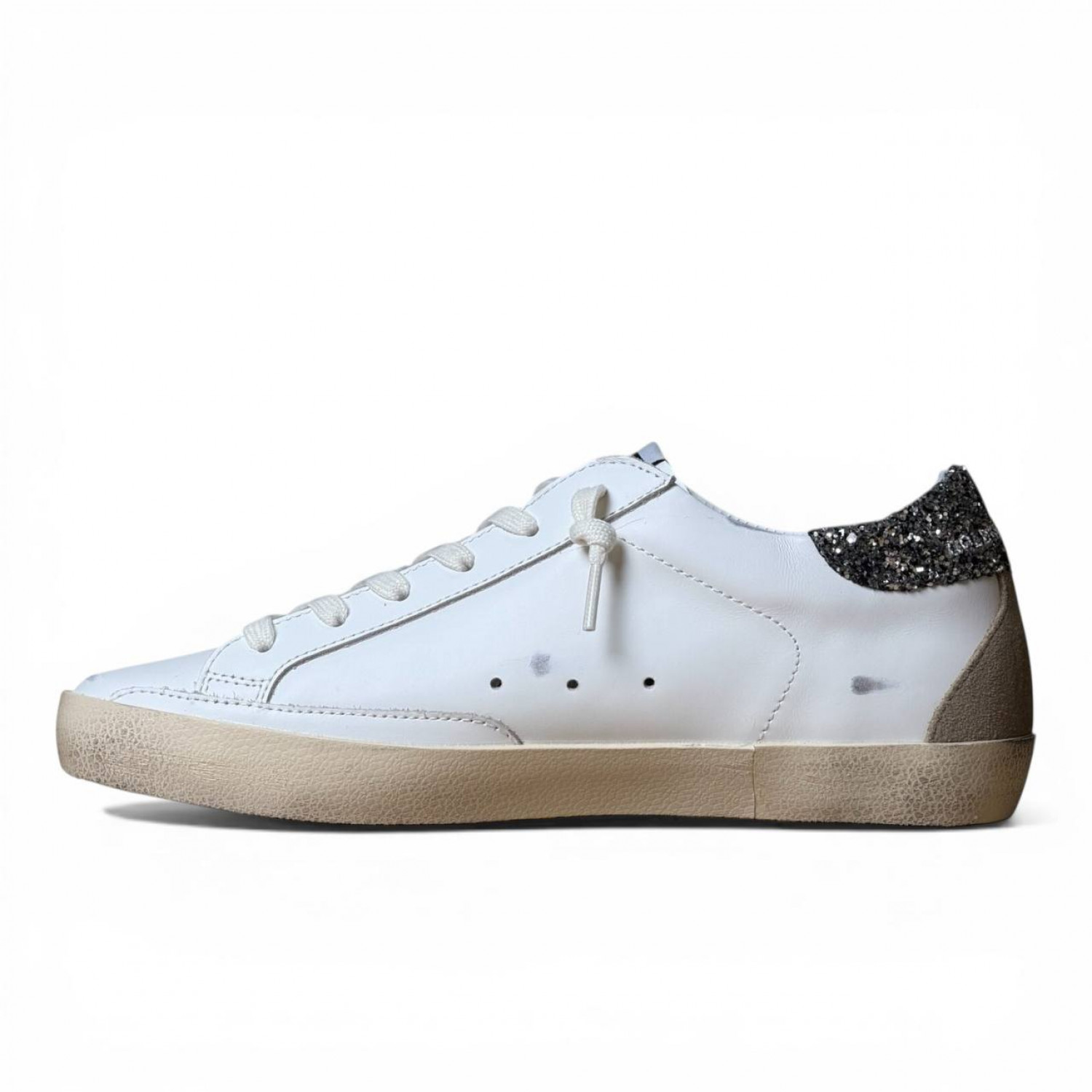 GOLDEN GOOSE SUPER STAR CROCO-PRINT STAR AND SILVER GLITTER HEEL TAB