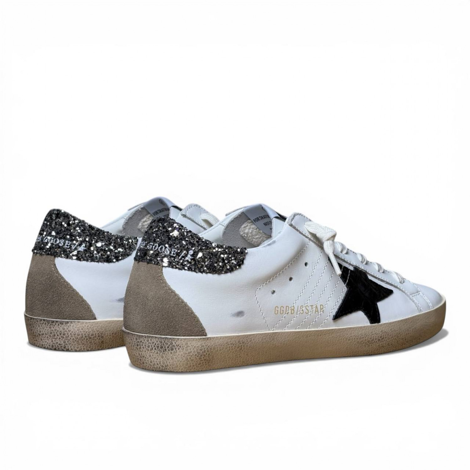 GOLDEN GOOSE SUPER STAR CROCO-PRINT STAR AND SILVER GLITTER HEEL TAB
