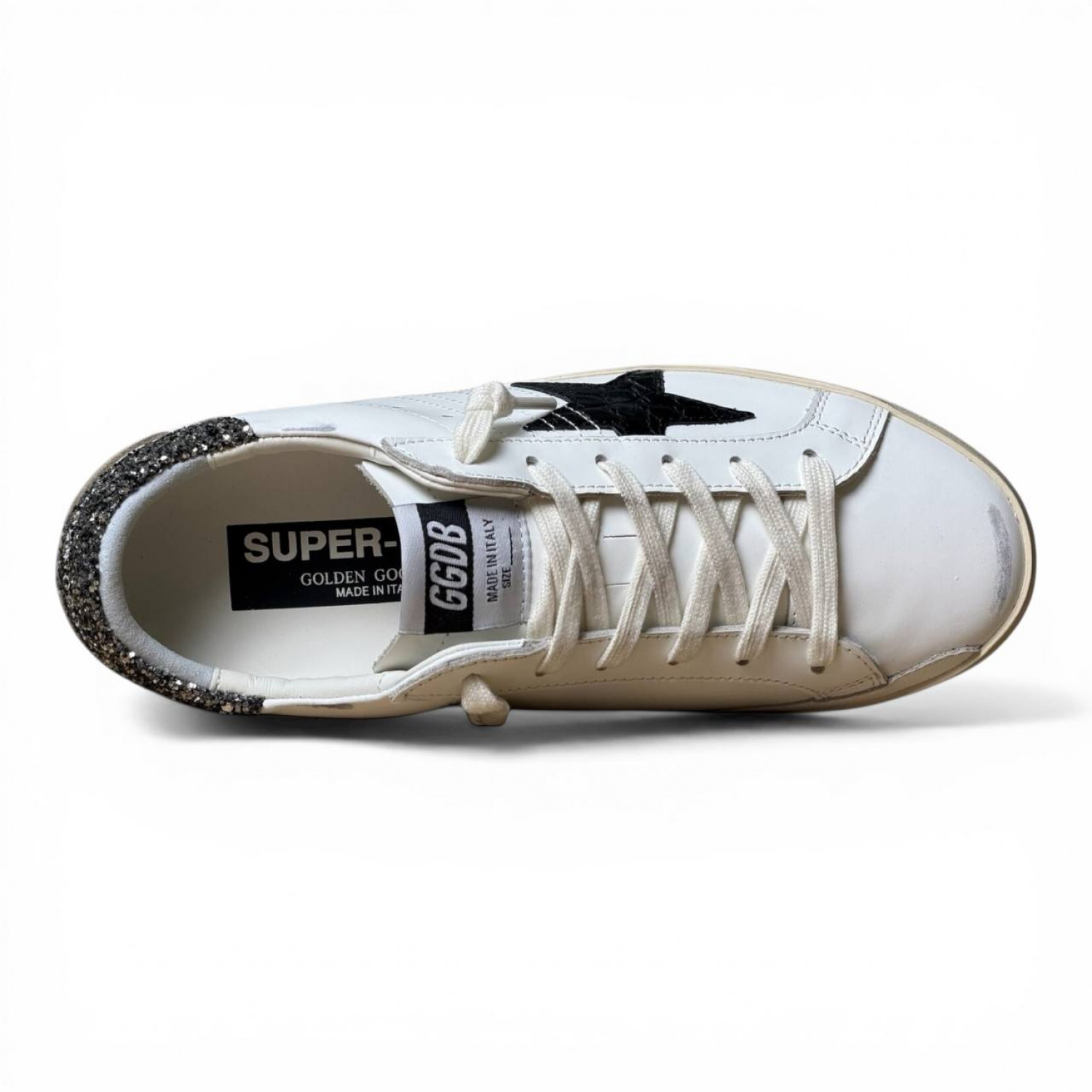 GOLDEN GOOSE SUPER STAR CROCO-PRINT STAR AND SILVER GLITTER HEEL TAB
