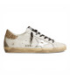 GOLDEN GOOSE SUPER STAR DONNA BIANCHE IN PELLE CON TALLONCINO GLITTER