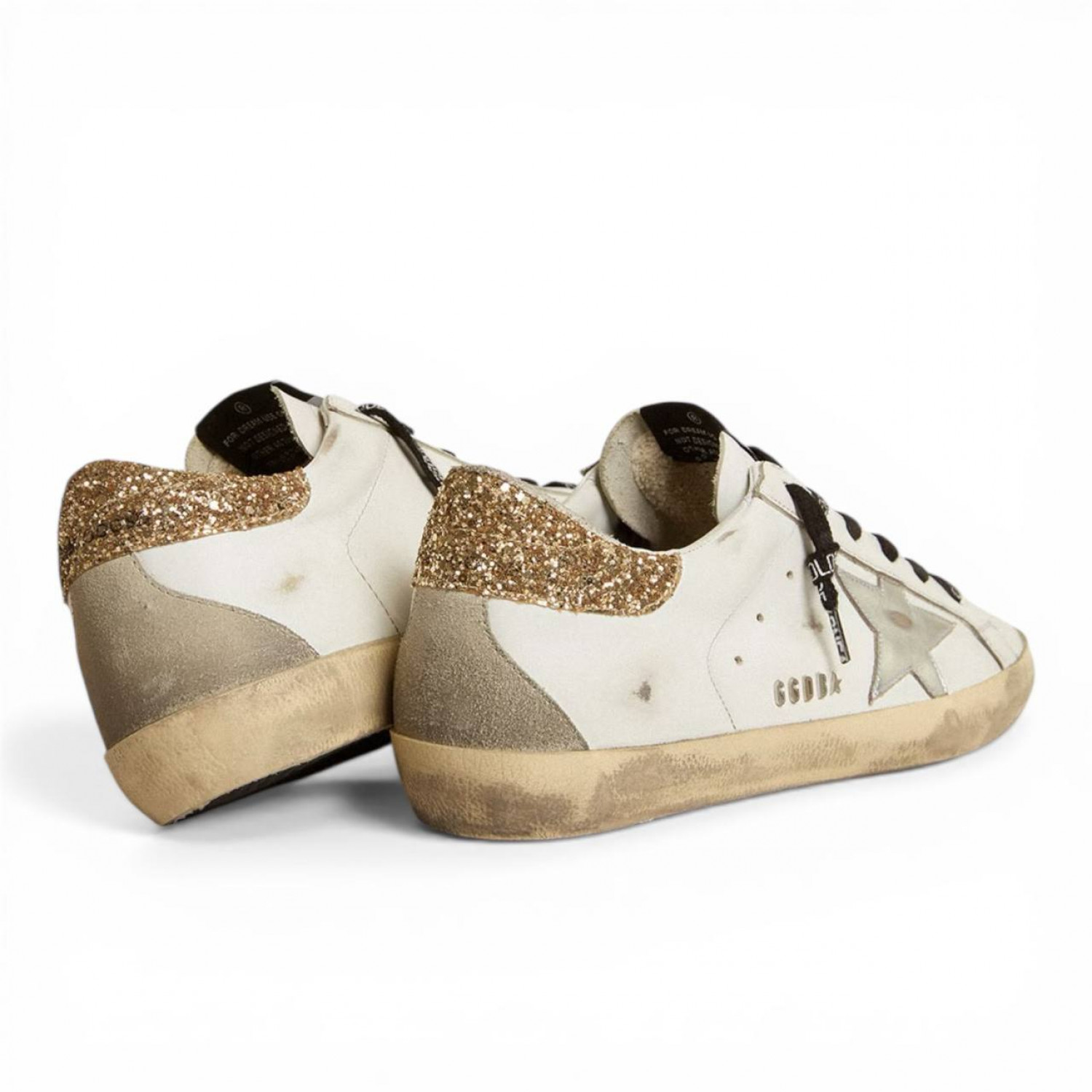 GOLDEN GOOSE SUPER STAR DONNA BIANCHE IN PELLE CON TALLONCINO GLITTER
