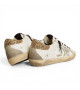 GOLDEN GOOSE SUPER STAR DONNA BIANCHE IN PELLE CON TALLONCINO GLITTER