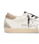 GOLDEN GOOSE SUPER STAR DONNA BIANCHE IN PELLE CON TALLONCINO GLITTER