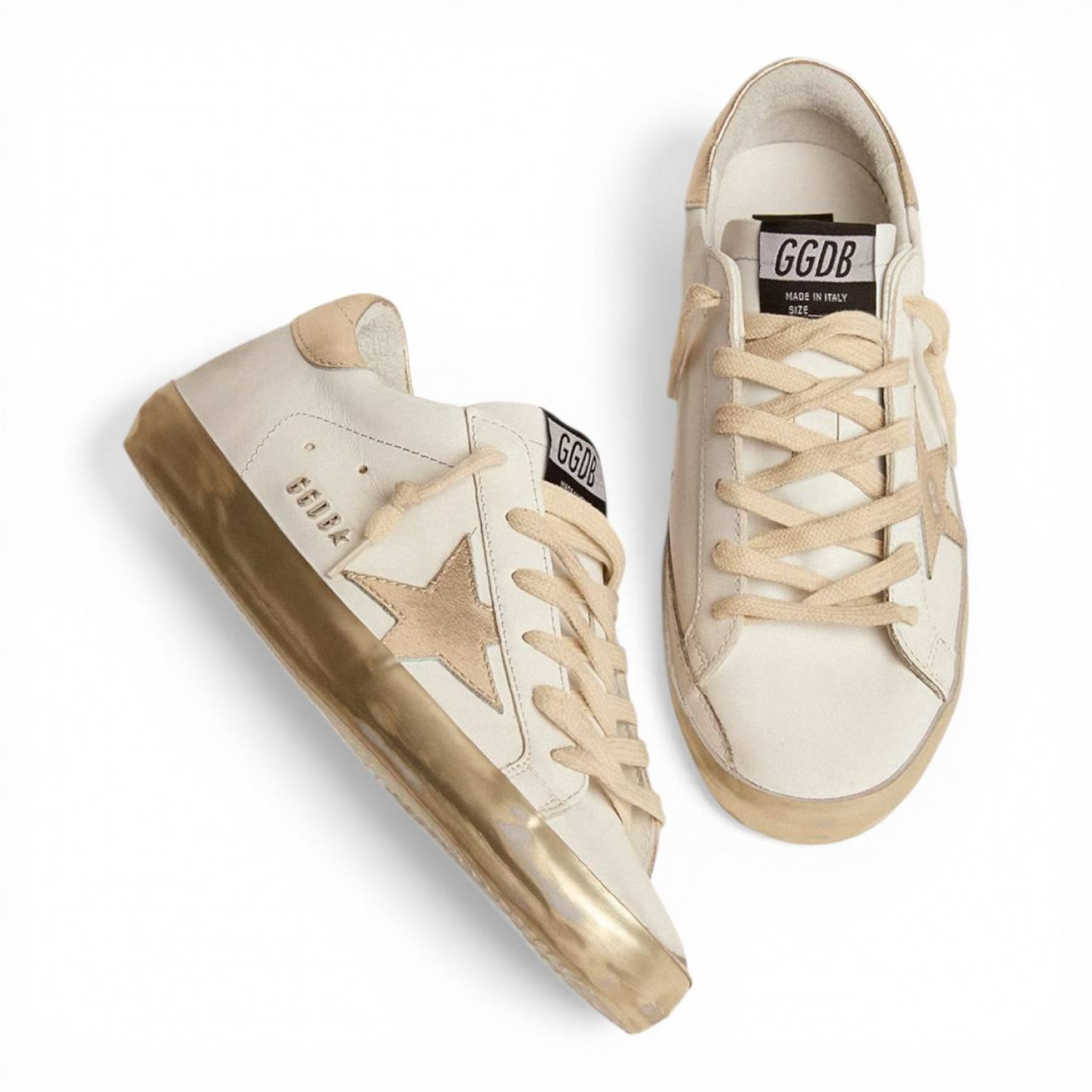 GOLDEN GOOSE SUPER STAR WITH GOLD SPARKLE FOXING AND METAL STUD LETTERING COD