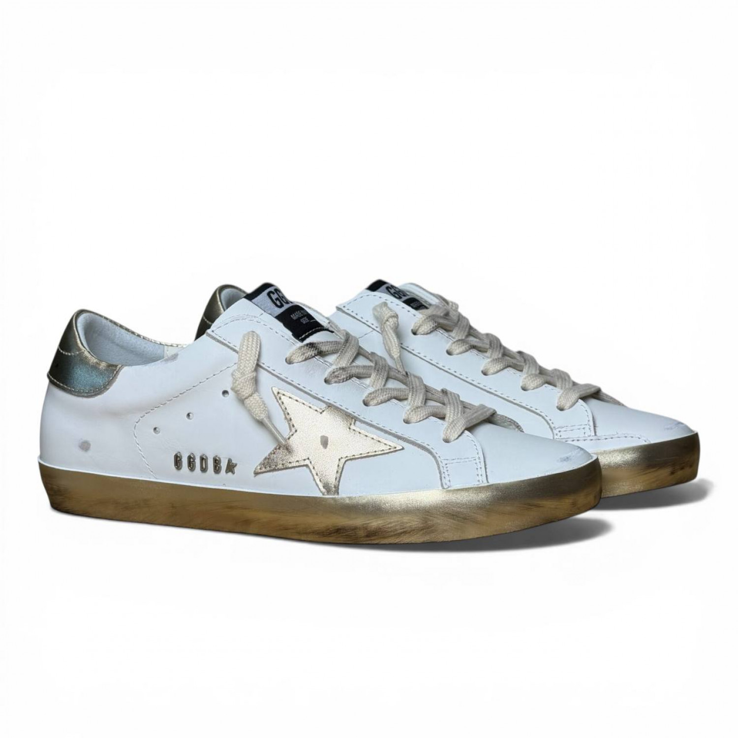 GOLDEN GOOSE SUPER STAR WITH GOLD SPARKLE FOXING AND METAL STUD LETTERING COD