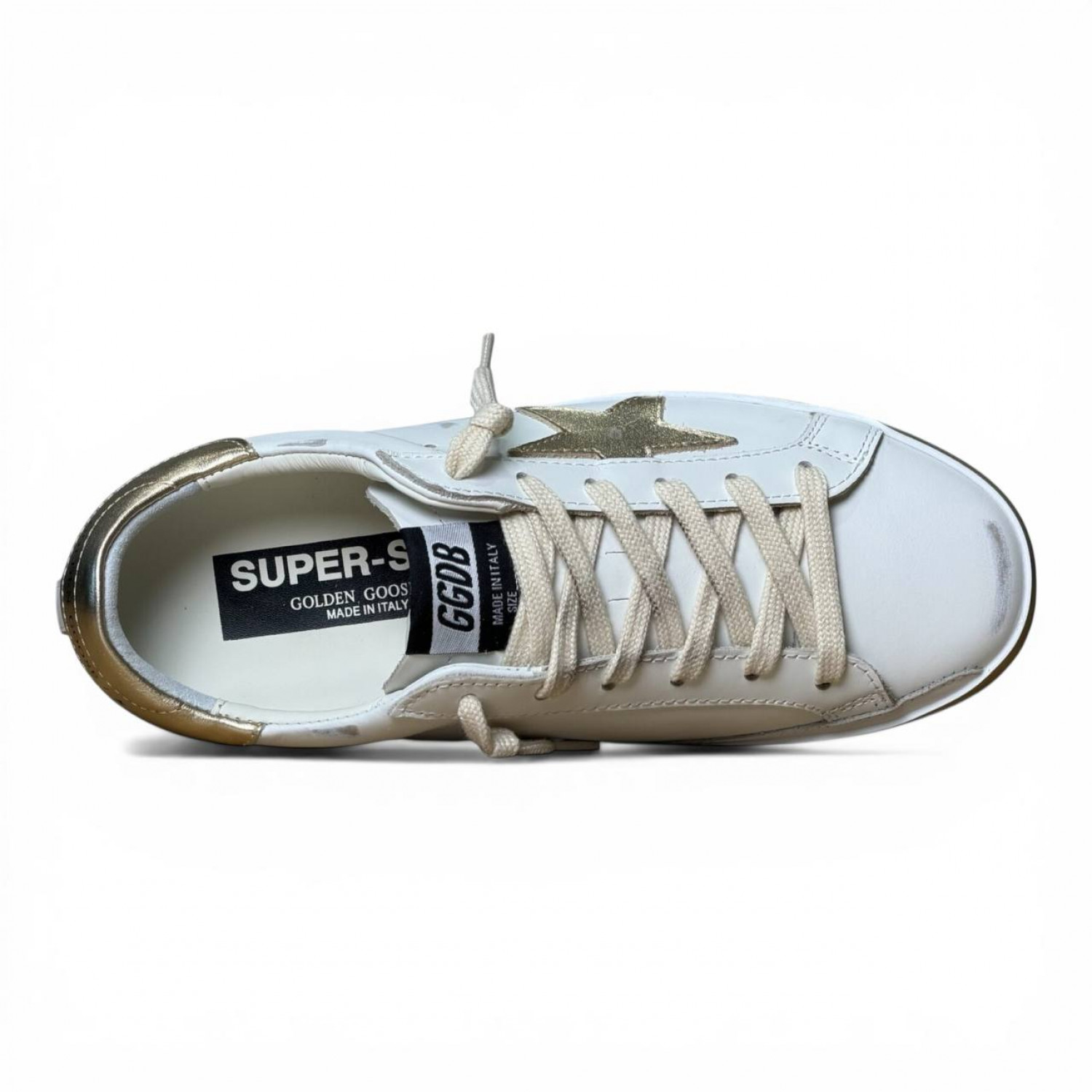 GOLDEN GOOSE SUPER STAR WITH GOLD SPARKLE FOXING AND METAL STUD LETTERING COD