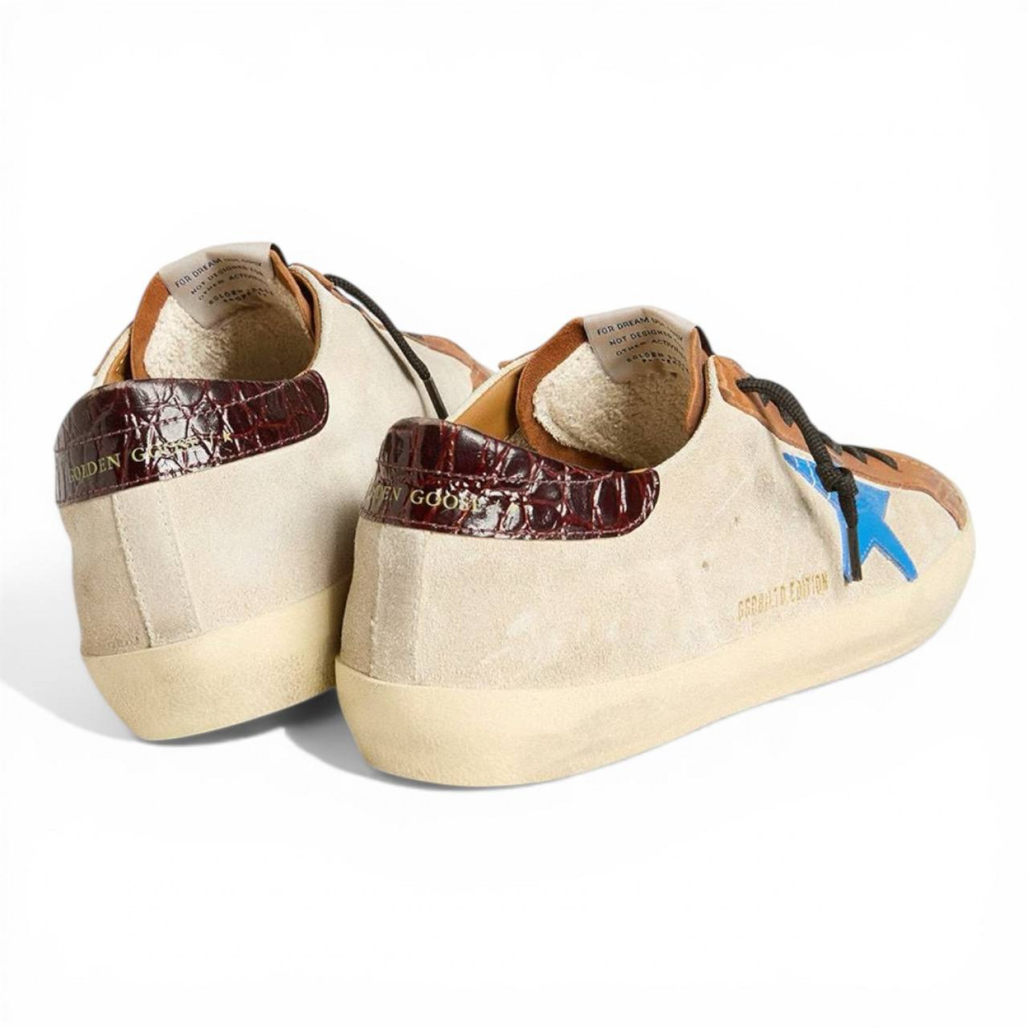 GOLDEN GOOSE SUPER STAR LTD WITH LIGHT BLUE STAR AND CROCODILE PRINT HEEL TAB