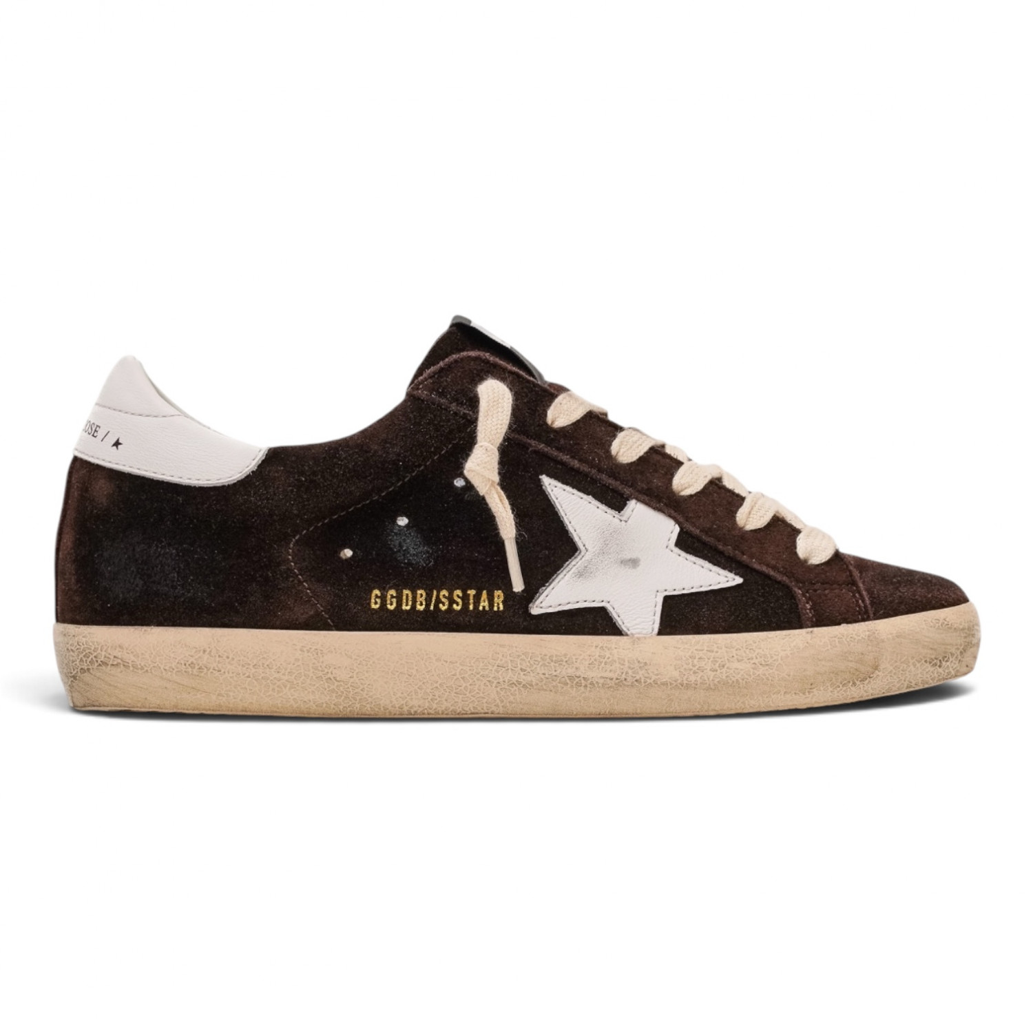 Super Star in brown suede with white leather star and white heel tab