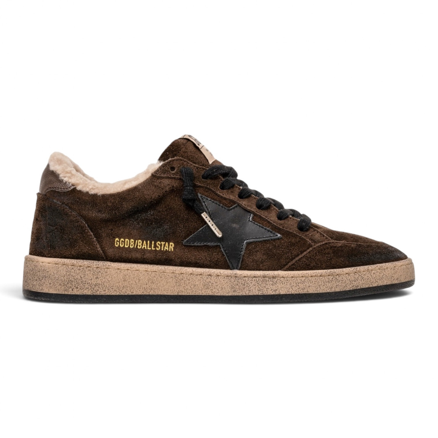 Men’s Ball Star Shearling In Brown Suede with Black Leather Star