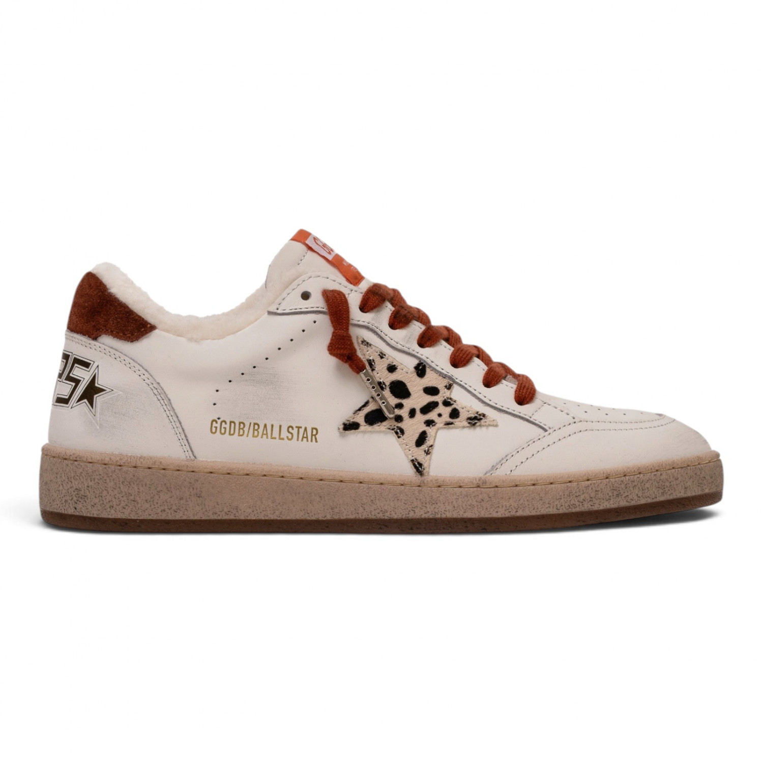 Ball Star Shearling White Leather with Leopard Star and Rust Heel Tab