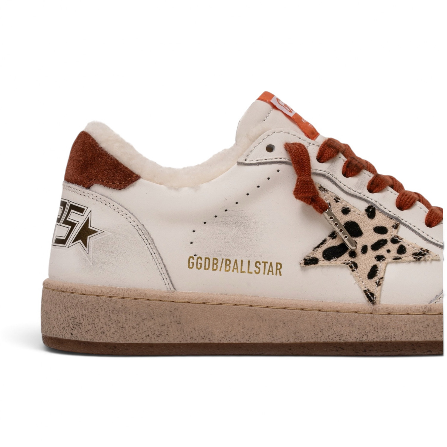 BALL STAR SHEARLING WHITE LEATHER WITH LEOPARD STAR AND RUST HEEL TAB