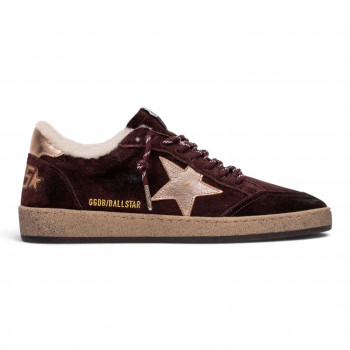 Ball Star Shearling in burgundy suede with gold star and metallic leather heel tab