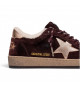 BALL STAR SHEARLING IN BURGUNDY SUEDE WITH GOLD STAR AND METALLIC LEATHER HEEL TAB