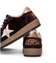BALL STAR SHEARLING IN BURGUNDY SUEDE WITH GOLD STAR AND METALLIC LEATHER HEEL TAB